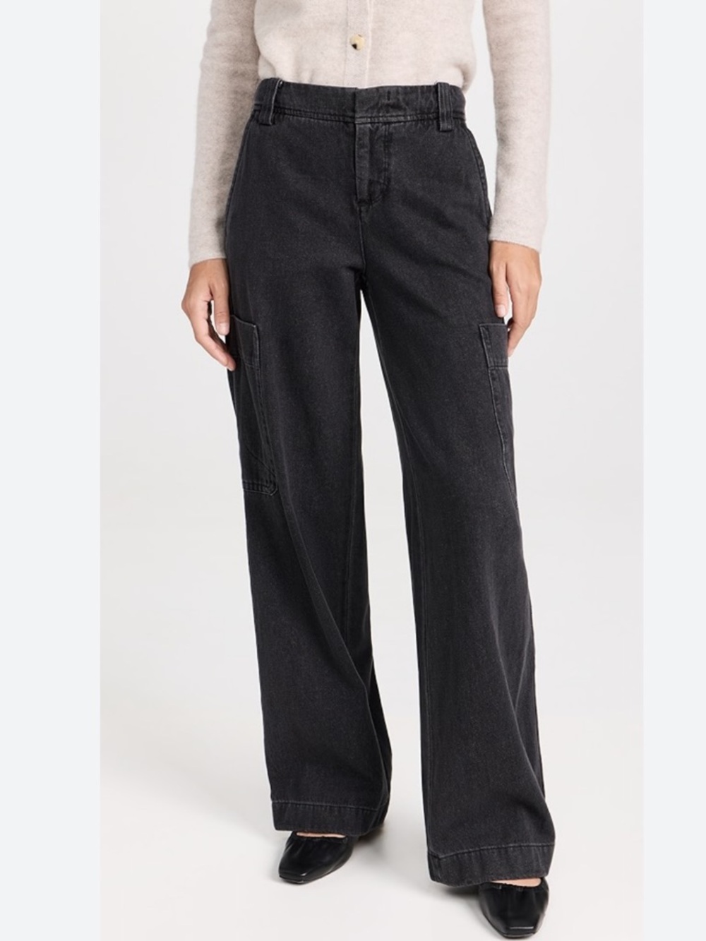 Vince Washed Black Wide-Leg Utility/Cargo Jeans
